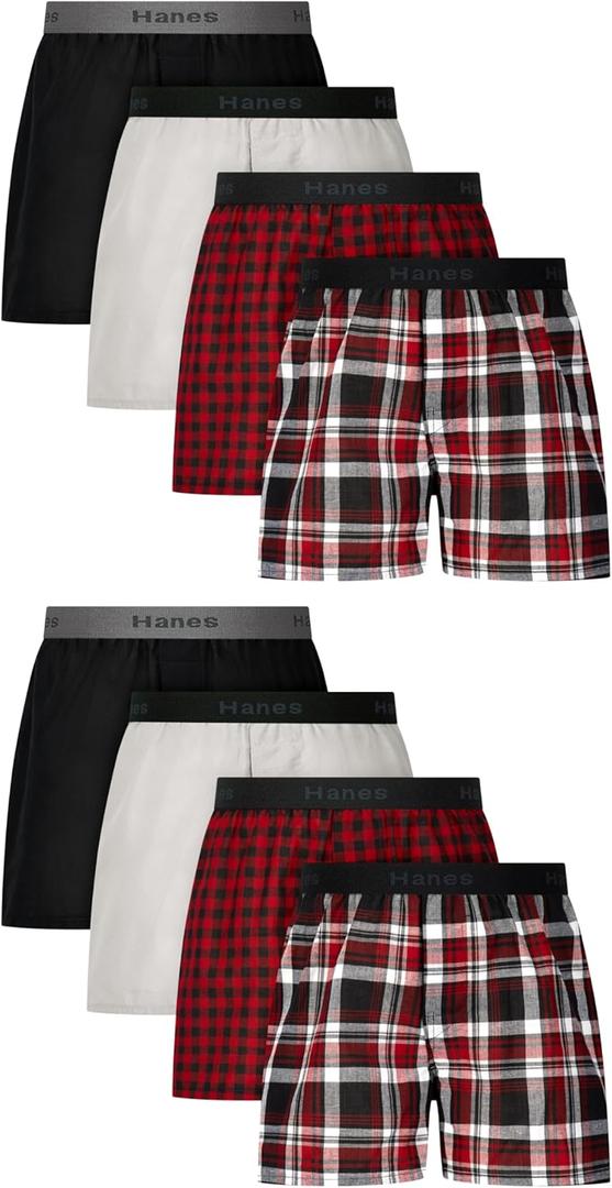 Hanes boys Underwear Boxers, 8-pack, Cotton-blend Woven Boxers for Boys, Moisture-wicking, Breathable, S