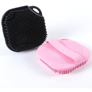 2 PC Silicone Body Scrubber, Exfoliating Shower Bath Scrubber, Soft Silicone Loofah for Sensitive Skin, Shower Hair Scalp Massager, Easy to Clean, Lather Well Black&Pink