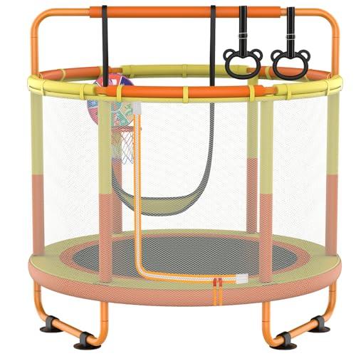 LANGXUN 60" Trampoline for Kids, 5ft Toddler Mini 6-in-1 Trampoline Indoor Outdoor with Swing, Basketball Hoop, Dart Board, Gymnastics Bar, Rings, Christmas Toys Birthday Gifts for Girls Boys Age 1-8
