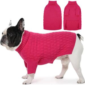 IECOii Winter French Bulldog Sweaters for Small Dogs Girl Boy, Warm & Soft & Cozy Pit Bull Knit Sweater, Dog Sweater for Boston Terrier Turtleneck Stretchy Jumper for Cold Weather(Size M, Rose Pink) (Medium (Chest:17.32 in))