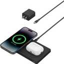 Belkin 2-in-1 Wireless Charging Pad with MagSafe 15W, Fast Charging iPhone Charger - Wireless Charging Station for iPhone 17, 16, 15, and 14 Series, AirPods, and Other MagSafe Enabled Devices - Black