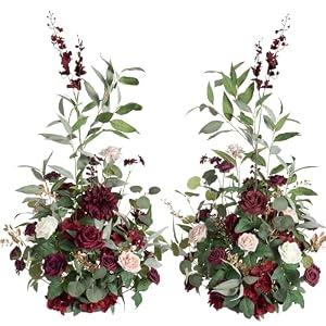 Ling's Moment 41" Tall Fall Free Standing Artificial Flowers Arrangements 2pcs Wedding Arch Altar Stage Decorations Romantic Marsala For Ceremony Reception Rose Floral Party Outdoor Centerpieces Decor