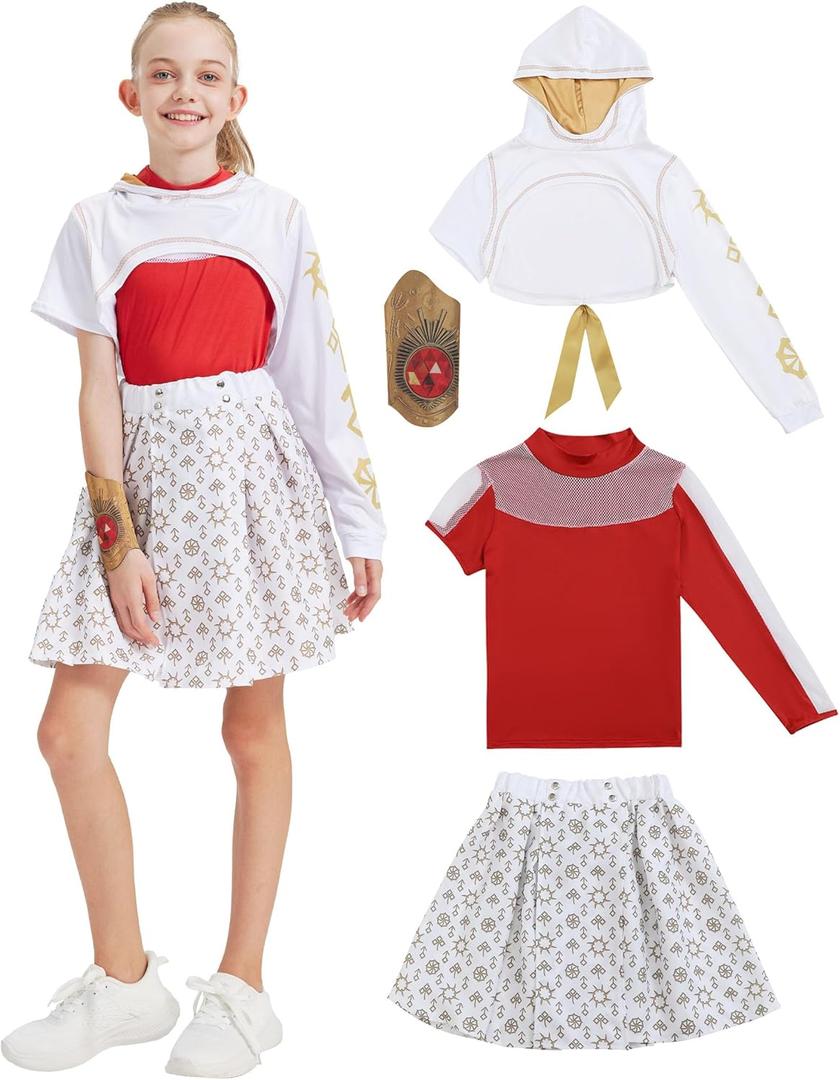 4 Pcs Zombies Costume for Girls Daywalk Costume Halloween Nova Cosplay Dress up Outfits (X-Large(11-12 Years))