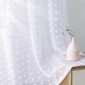 Guken Sheer Curtains 30 Inch Length 2 Panels Sets for Living Room Bedroom 26 Inch Width Farmhouse Boho Drapes Light Filtering Pom Pom Curtains Tufted Semi Sheer Kids Rod Pocket,White,W26xL30