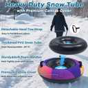 Snow Tube,48 Inch Big Heavy-Duty Inflatable Snow Sled with Premium Canvas Cover for Kids Adults,Thickened Hard Bottom Sleds for Snow with Detachable Tow Strap,Winter Outdoor Fun Snow Toys Gifts