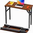 Folding Table Computer Desk - 35.8" No Assembly Folding Desk Design and Foldable Office Desk, Small Desk for Bedroom, Compact Storage Portable Use for Dorm and RV Small Space, Dark Walnut