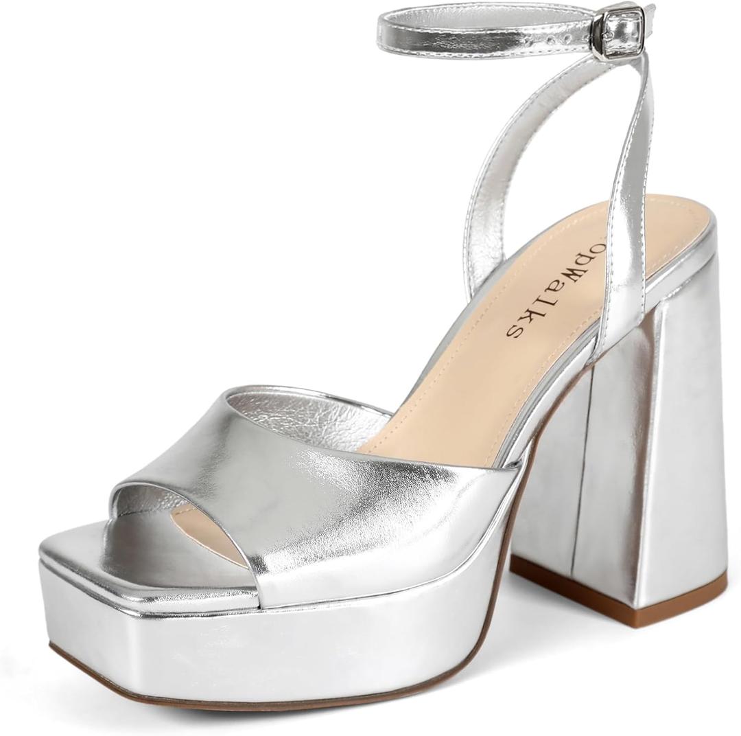 Platform Heels for Women Chunky Heel Platform Sandals Womens Open Toe Ankle Strap Womens Wedding Party Shoes 9.5