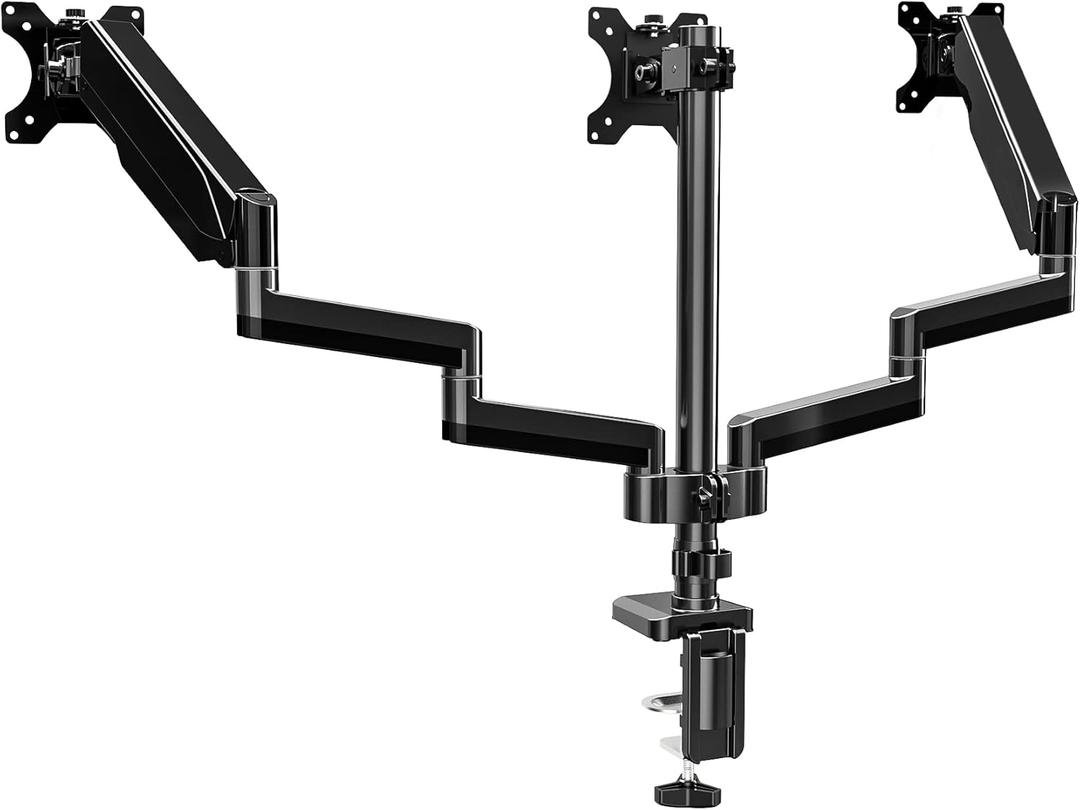 UPGRAVITY Triple Monitor Desk Mount for Three Flat/Curved Computer Screens up to 27 inch, Fully Adjustable Gas Spring Triple Monitor Arms Hold up to 17.6lbs, VESA 75x75/100x100mm