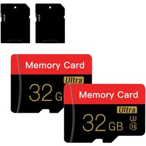 2 Pack Micro Memory Card 32 GB with Adapter, C10/U3/UHS-I/A1, TransFlash Card, TF Card for Camera, Smartphone, Tablet, Drone (Red 32GB *2)