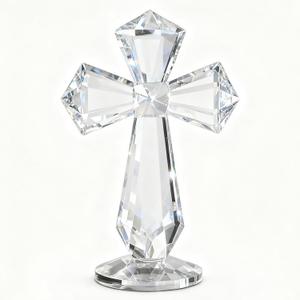 Crystal Standing Cross Decor  Handmade Glass Holy Cross Figurine, Christian Easter Gifts, Religious Decorations for Women & Men, Baptism Confirmation Gifts, Church or Home Office Display (Clear)