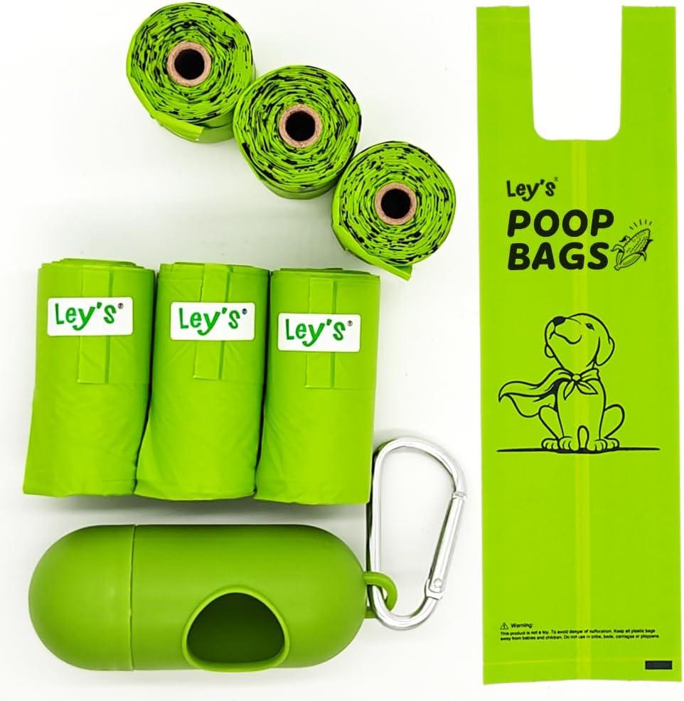 Ley's Compostable Dog Poop Bags, Plant-Based Biodegradable Doggie Waste Bags with Easy Tie Handles, Unscented, Vegetable-Based, Dog Bags Refill Rolls