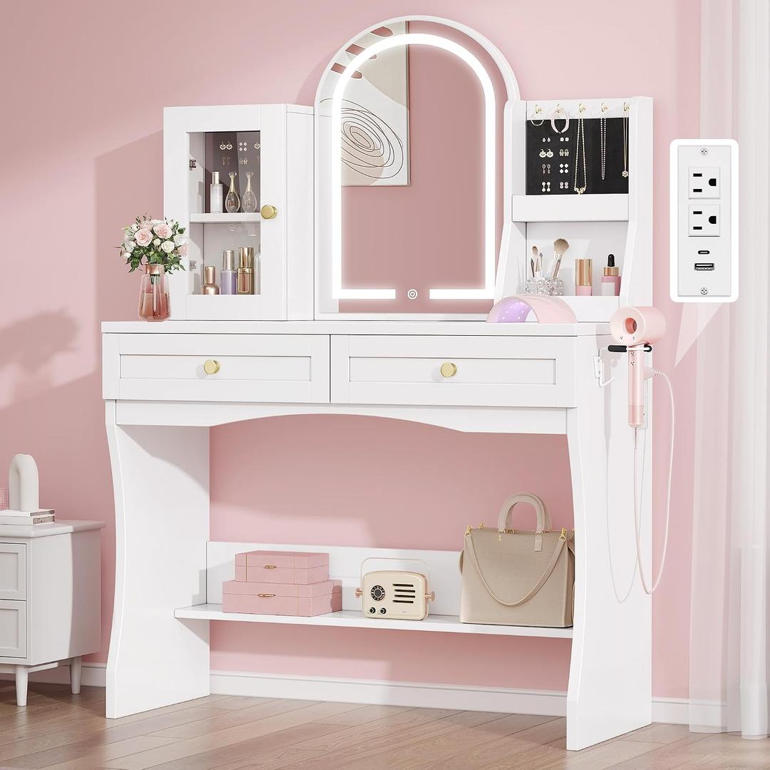 DWVO Makeup Vanity with Mirror and Lights, Medium