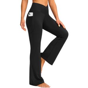 G Gradual Women's Flare Leggings Crossover Yoga Pants 29"/30.5"/32" High Waist Bell Bottom Pants for Women with Pockets (Black, XXL)
