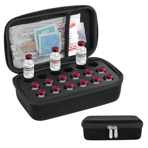 YOUSHARES Insulin Vials Refrigerator Storage Case - 10ml Peptide Vial Protective Holder for Fridge, 18-Slots Diabetic Insulin Small Bottle Organizer Bag Compatible with U-100 Vials