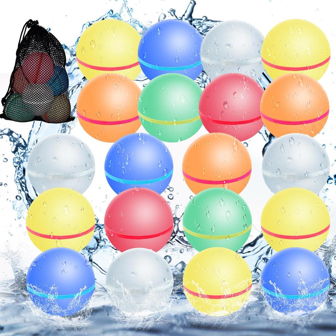 Self Sealing Reusable Water Balloons 20PCS Magnetic Water Balloons Quick Filling Water Balls Toys Silicone Water Splash Ball Water Bomb Cool Toy,Summer Pool Beach Outdoor Toys For Kids Ages 3 4 8 12+ (20PACK)