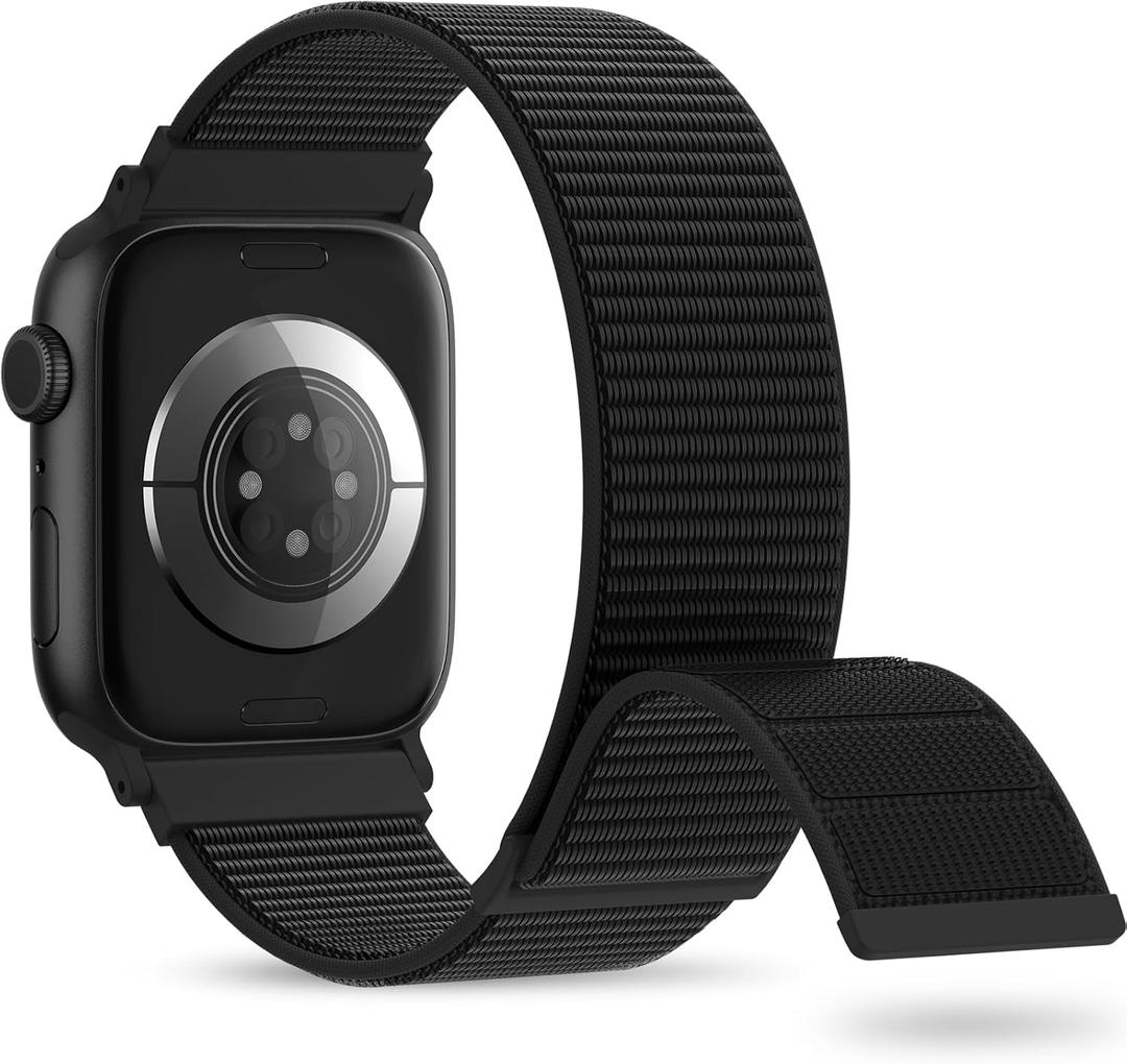 Nylon Sport Band Compatible with Apple Watch Band 38mm 40mm 41mm 42mm 44mm 45mm 46mm 49mm, Adjustable Breathable Women Men Braided Strap Loop for iWatch Series 11/10/9/8/7/6/5/SE Ultra 3/2/1 (Dark Black)