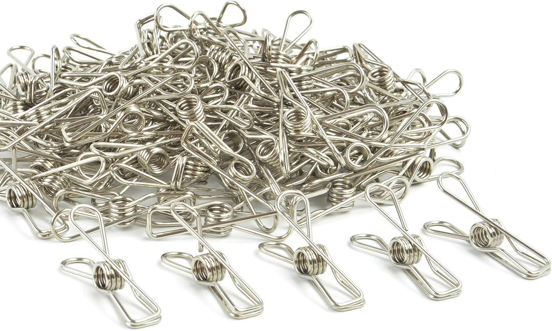 Wire Clothespins Laundry Chip Clips - 100 Pack Bulk Clothes Pins Heave Duty,Durable Metal Clothes Pegs Long-Lasting Strong-Grip Multi-Purpose for Clothesline,Snack Bags,Pictures,Paper at Home,Office (Silver)