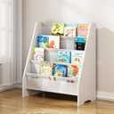 SEIRIONE Sturdy Kids Bookshelf, 4-Tier Book Shelf for Kids Room with Oxford Fabric-Nursery Room Playroom Classroom, Deep Slings to Keep Books Upright, Ideal Height for Toddler Age 3+, Matte White