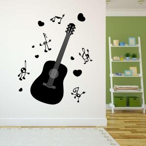 Design With Vinyl Music Wall Decal Guitar and Music Notes Silhouette on White Background Removable - Size: 32 in x 40 in (Black)