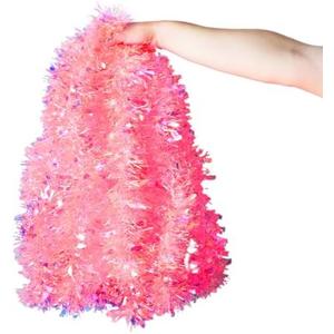 20Ft Iridescent Pink Christmas Tinsel Garland,Glittering Metallic Tinsel Twist Hanging Garland for Xmas Tree Wedding Home and Party Decoration