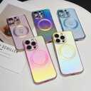 ZTOFERA Magnetic Case for iPhone 16 Pro Case 6.3",Cute Luxruy Iridescent Case with Love Hearts Pattern, Plating Edge Camera Lens Protection Shockproof Phone Case for Women Girls,Blue