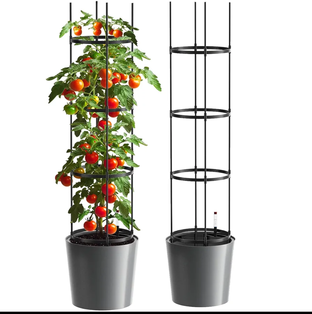 DoCred Self Watering Tomato Planter with Trellis, Large Flower Pot with Water Level Monitor, Round Garden Planters Plant Pots for Outdoor & Indoor Plants Flowers Decor, Gray