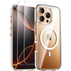 SMARTDEVIL Magnetic MagSafe Case for iPhone 16 Pro Max, Strong Magnetic Clear Shockproof Cover with 2 Screen Protectors, Ultra-Slim Anti-Yellowing Phone Case-Clear (White)