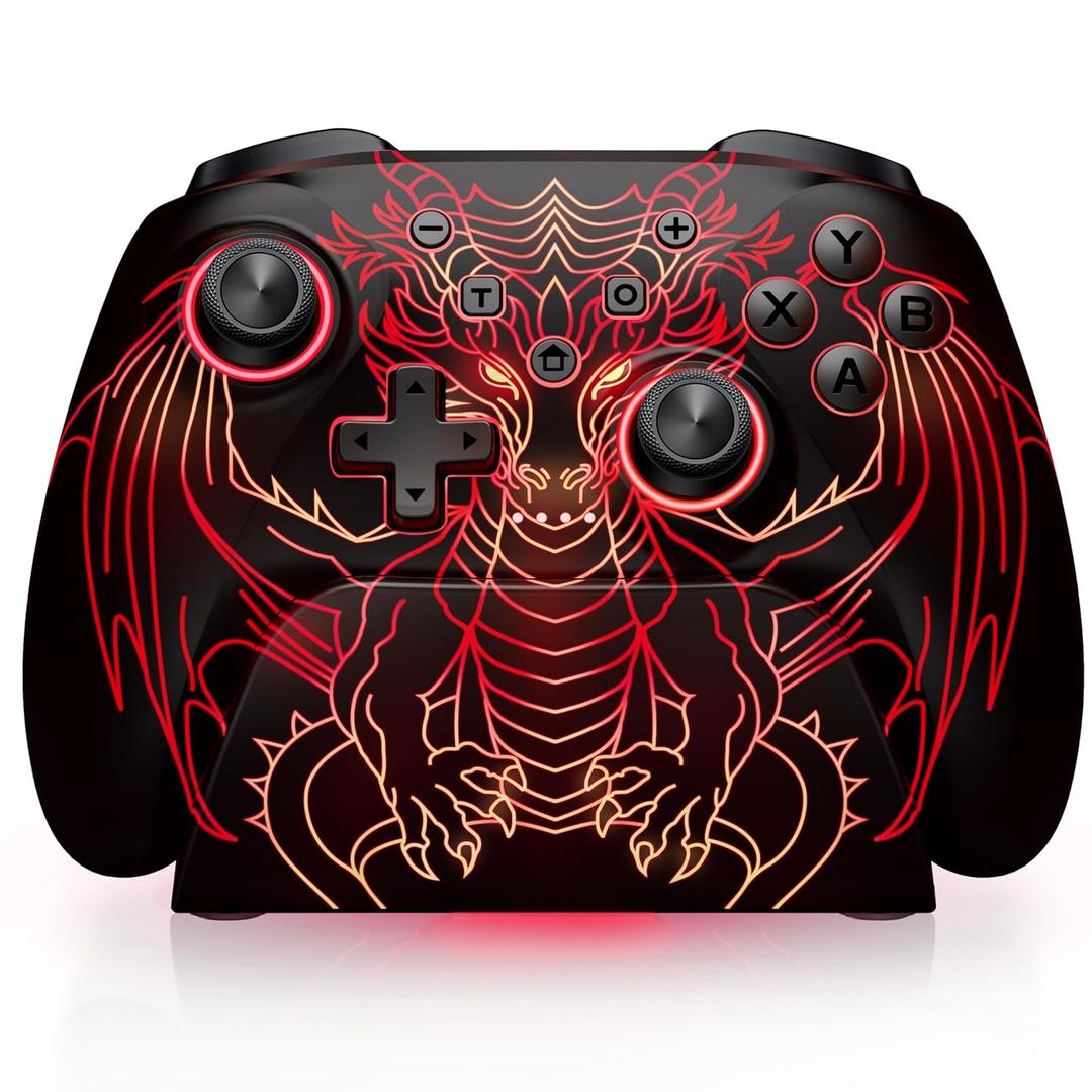 Wireless PC Controller, 1000Hz Polling Rate, Hall Effect Joysticks & Triggers, Controller for PC/Switch 2/Switch/Android/IOS, 1000mAh Battery, with 7 Light Modes/Paddle/Turbo/Motion/Charging Dock