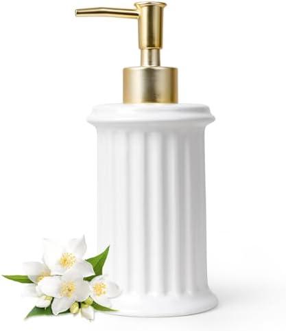 Bosilunlife Hand Soap Dispenser Ceramic - 9.5oz Lotion Dispenser for Bathroom, Dish Soap Dispenser for Kitchen, Modern Easy-to-Press, Refillable for Shampoo, Shower Gel, Cleanser, Hand Soap (White)
