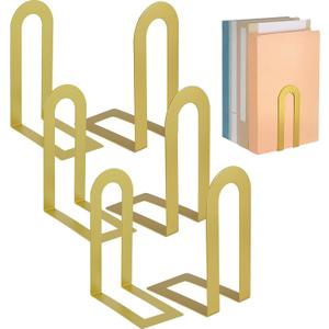 Chunful 6 Pcs Modern Metal Book Ends for Shelves Decorative Small Bookends Book Shelf Organizer Minimalist Design Stopper to Hold Books for Home Office (Gold,5.5 * 3.75 * 2.25inch)