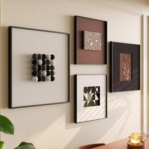 4-Piece Modern Minimalist Wall Art Set, 3D Black White Gray Sphere & Geometric metal Framed, Abstract Textured Wall Decor for Living Room, Bedroom, Office, 3D sphere, 24x24"+(16x16")x2ps+20x20"