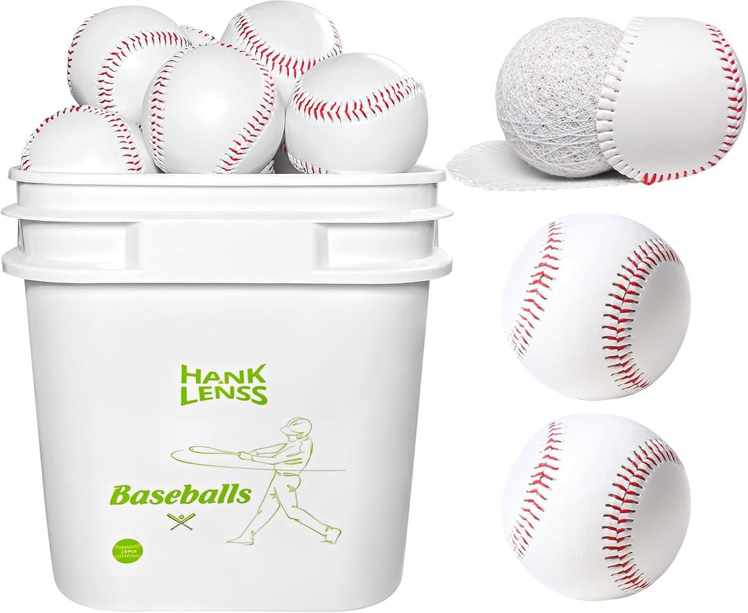 HANKLENSS Bucket of Baseballs - Standard Size Adult Training Balls for Pitching, Hitting, Fielding - Unmarked & Leather Covered Practice Baseballs - Perfect for Youth Baseball