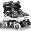 SULIFEEL Rainbow Unicorn 4 Size Adjustable Light up Roller Skates for Girls Boys for Kids (E Black, Medium - Big Kid) 32-36