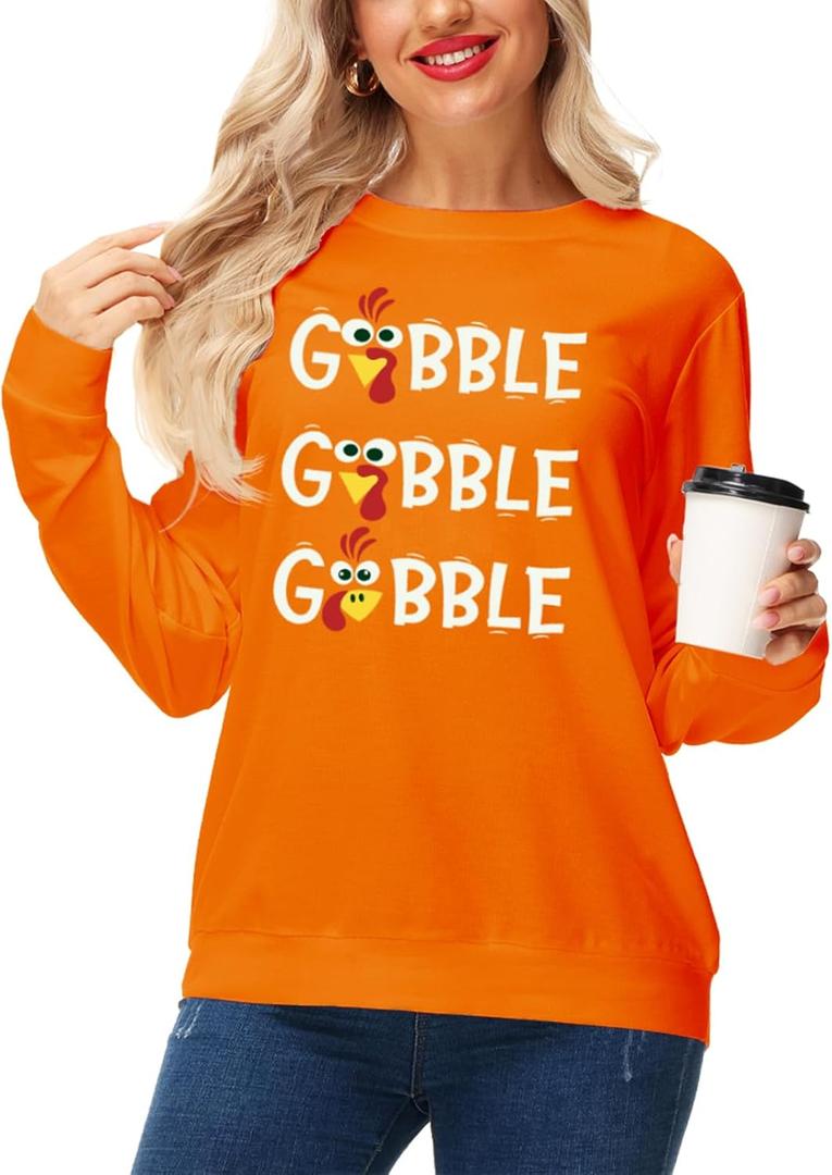 AOBUTE Womens Christmas Long Sleeve Sweatshirts Xmas Printed Casual Tops (Orange, XXL)