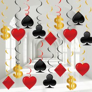 60 Pack Casino Theme Party Decorations Las Vegas Hanging Swirl Red Black Poker Paper Cutouts Party Ceiling for Casino Night Las Vegas Night Baby Shower Birthday Party Supplies Decor Supplies
