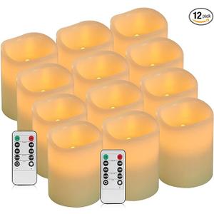 Vinkor Flameless Candles Battery Operated Candles Real Wax Pillar LED Candles with 10-Key Remote and Cycling 24 Hours Timer (Ivory Set of 12 （D: 3" x H: 4"）)