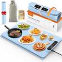 Premium Electric Warming Tray for Food - 5 Temp & 4H Timer, Anti-Scald Silicone Portable Food warmer Mat, Safety Lock, Roll-Up Design - Food Warming Mats for Countertop & Buffet Party Gathering (Baby Blue)