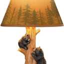 Collections Etc Rustic Climbing Bear Family Northwoods Lamp,14 3/4" H