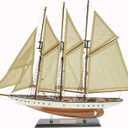 SAILINGSTORY 30" Wooden Sailboat Model Ship Sailboat Decor Schooner Atlantic 1:50 Scale Replica Ivory and Walnut Antique