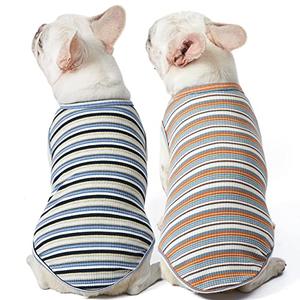 Knuffelen Dog Shirts Vest Cotton Striped T-Shirt, Sleeveless Stretchy Pet Clothes for Small Dogs, 2-Pack Soft Breathable Puppy Tank Top Cat Tee (Small, Blue,Yellow)