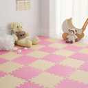 Tamiplay 36 Tiles Foam Play Mat for Baby, 0.4 Inch Thick Foam Interlocking Floor Mats, Soft Non-Toxic Baby Playmat, Solid Colored Puzzle Play Mat Kids Floor Mats for Toddler(Beige/Loli Pink)