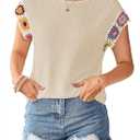 Womens Summer Tops 2025 Boho Tops for Women Color Crew Neck Short Sleeve Casual Blouse (XL)