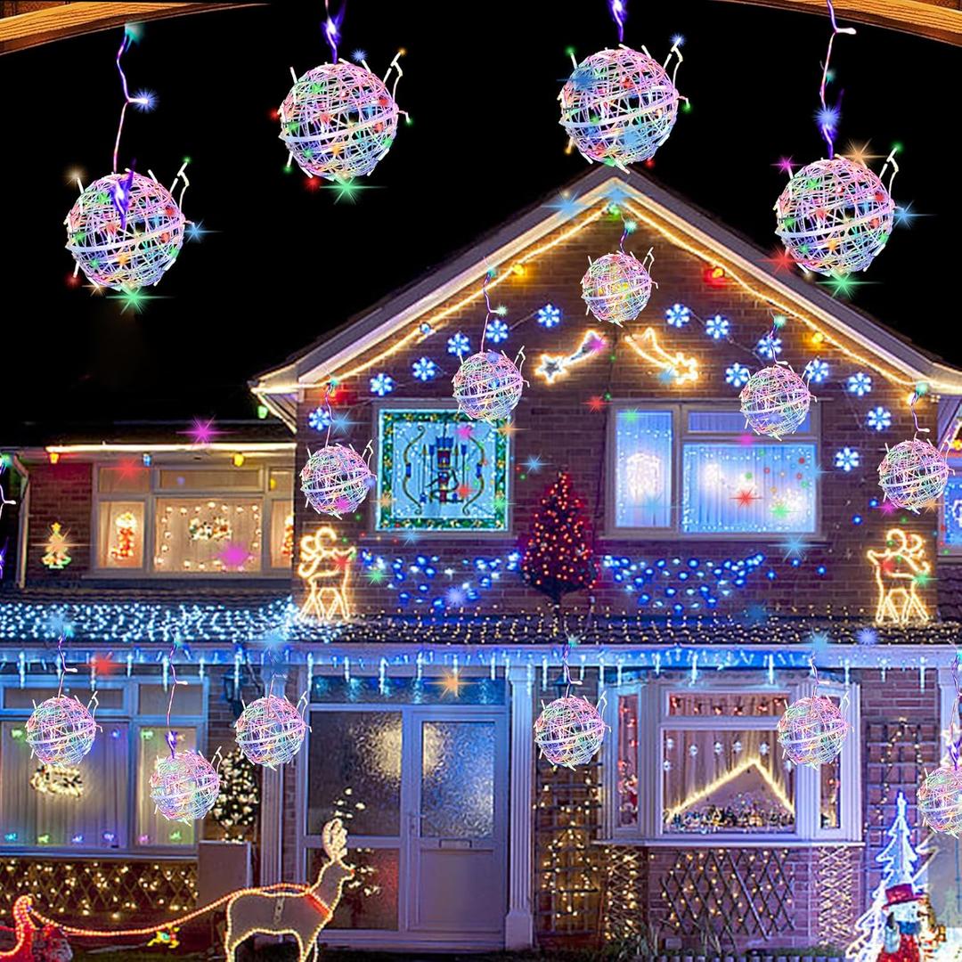 Outdoor Christmas Balls Lights Tree Lights Waterproof, 4 Pack 7.87" LED Hanging Globe Sphere Lights with 8 Lighting Modes Memory Timer Plug for Party Wedding Xmas Porch Patio Garden Yard Decorations (Multicolor)