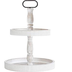Decorative Tray - Two Tiered Tray Cupcake Stand Farmhouse Rustic 2 Tiered Serving Tray for Home and Kitchen Decor, Party, Weddings-Holiday Decoration Customizable Display Options(White) (15.7")