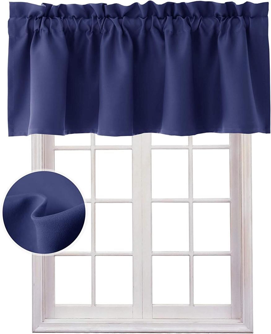 Hiasan Navy Blue Valance Curtains Blackout Thermal Insulated Rod Pocket Window Valances for Kitchen, 42 x 12 Inches Length, 1 Panel