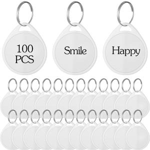 100 Pcs Key Ring Tags, Lightweight White Plastic Key Tags Reusable Round Keys Tag With Ring for Car Door Keys Home Office Rental Management Use