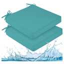 downluxe Waterproof Outdoor Chair Cushions for Patio Furniture, 19" x 19" x 2" Patio Chair Cushion with Adjustable Ties & Portable Handle, Square Outdoor Cushion with Removable Cover, Teal, 2 Pack