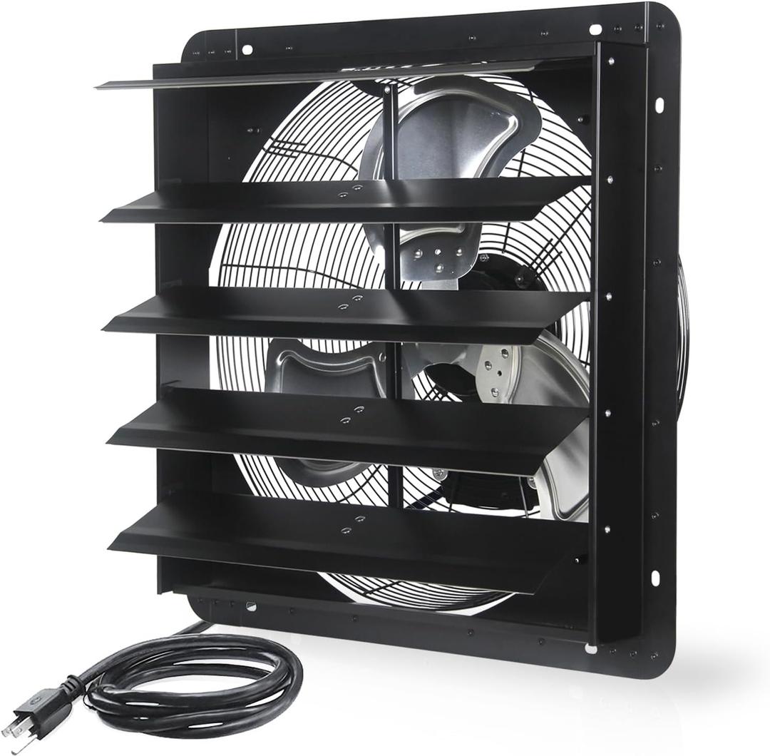 VENTISOL 20 Inch Shutter Exhaust Fan Wall Mounted, 3500CFM Exhaust Fan with Pre-Installed 1.65m Power Cord, Ventilation fan for Greenhouse, Garages, Attic, Shops, Chicken Coop, Black