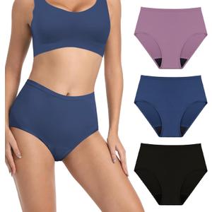 Washable Incontinence Panties for Women Bladder Leak Proof Underwear Light Absorbent Protection Cotton Brief 3 Pack (Black, Dark Blue, Cherry, M)