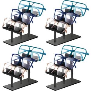 Sintuff 4 Pcs 3 Tier Eyeglasses Display Stand Acrylic Sunglasses Holder Black Glasses Rack Eyewear Sunglass Organizer Stand for Shop Home Storage